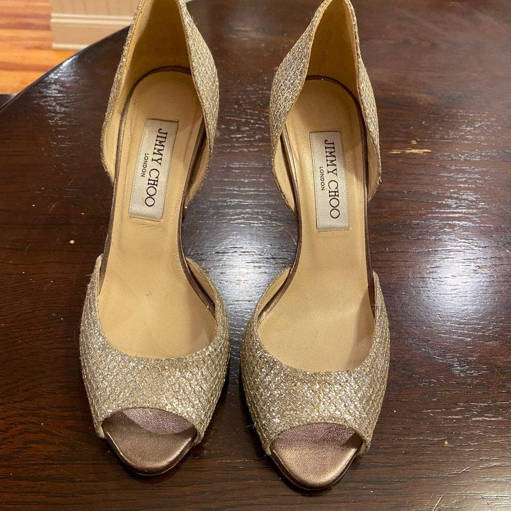 Jimmy Choo Gold Peep Toe Heels